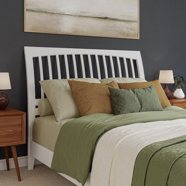 Orleans White Queen Sleigh Solid Wood Slat Headboard