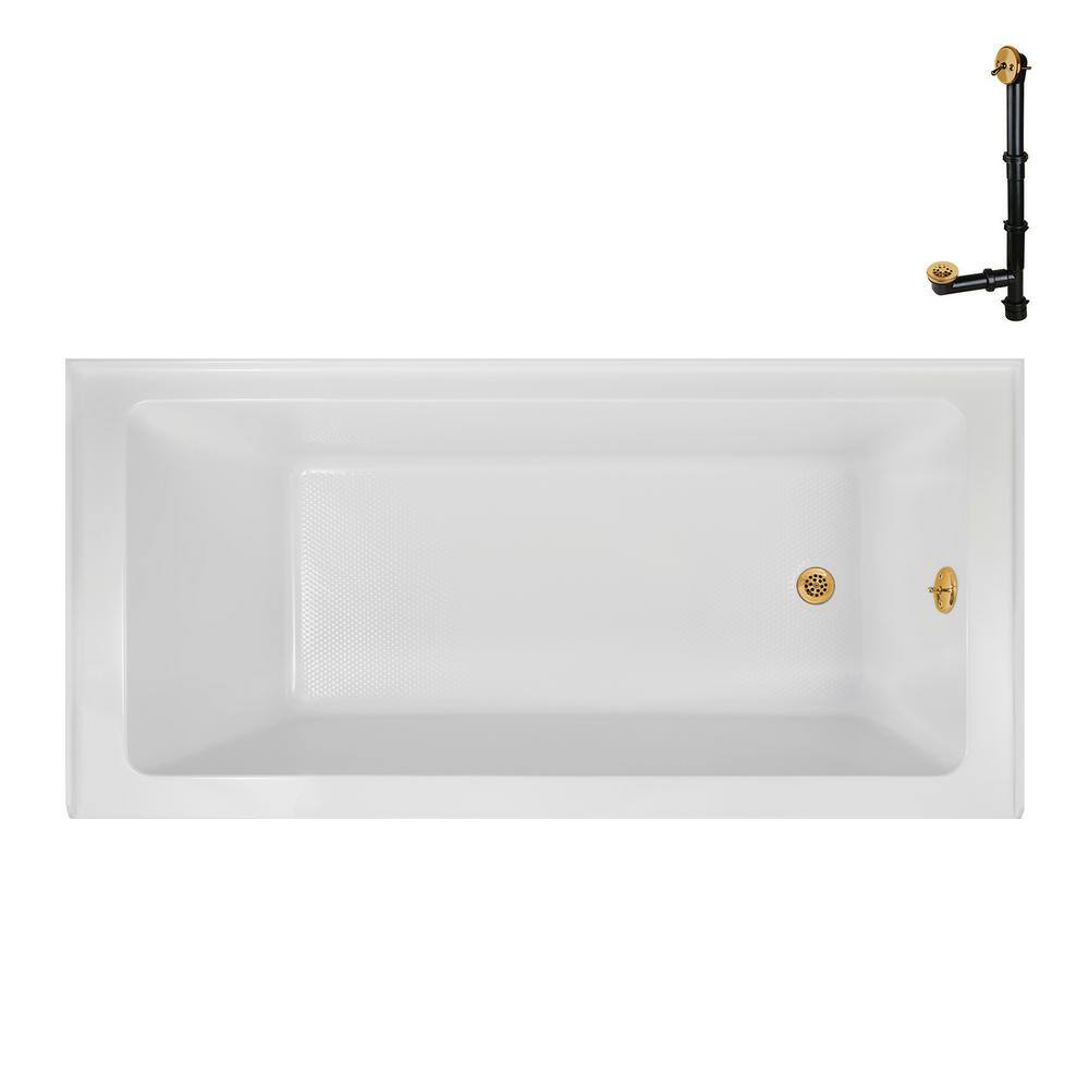 Glossy White Acrylic Alcove Bathtub with Brushed Gold Trim