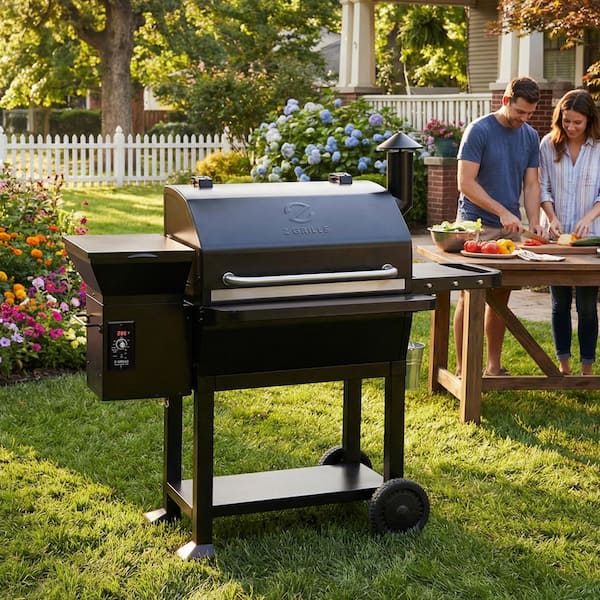 Z GRILLS 1056 sq. in. Wood Pellet Grill in Black with Foldable