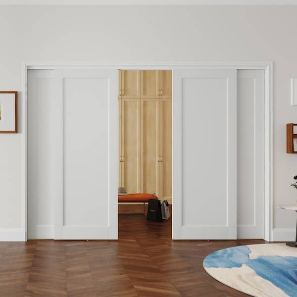 120 in. x 80 in. 1-Panel MDF Solid Core White PVC Covering Pre-Assembled Double Panel Sliding Door with All Hardware