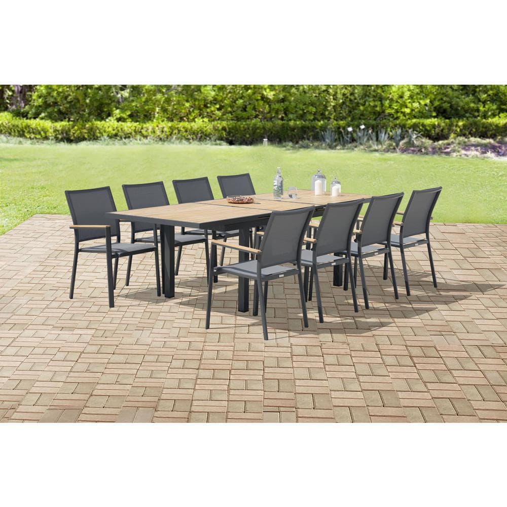 Mendoza Dark Gray 9-Piece Aluminum Outdoor Dining Set with Sling Set in Pew