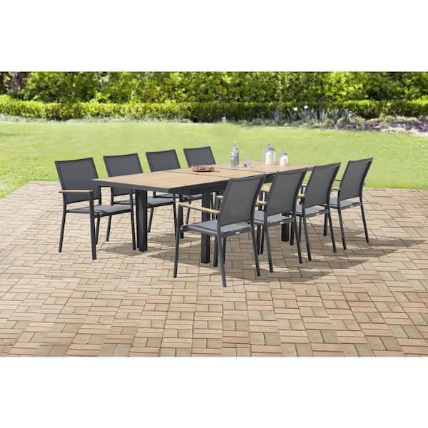 Unbranded Mendoza Dark Gray 9-Piece Aluminum Outdoor Dining Set with Sling Set in Pewter