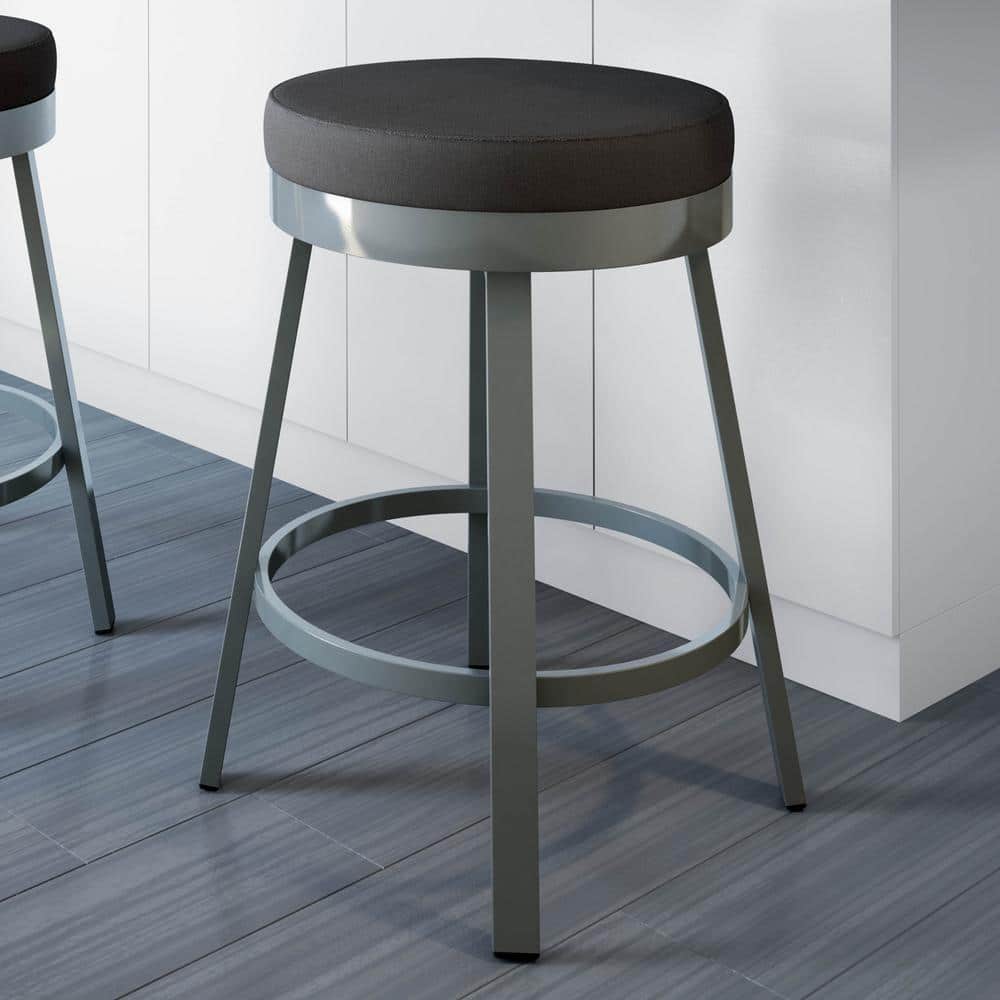31" Swivel Backless Bar Stool in Metallic Grey and Charcoal Black