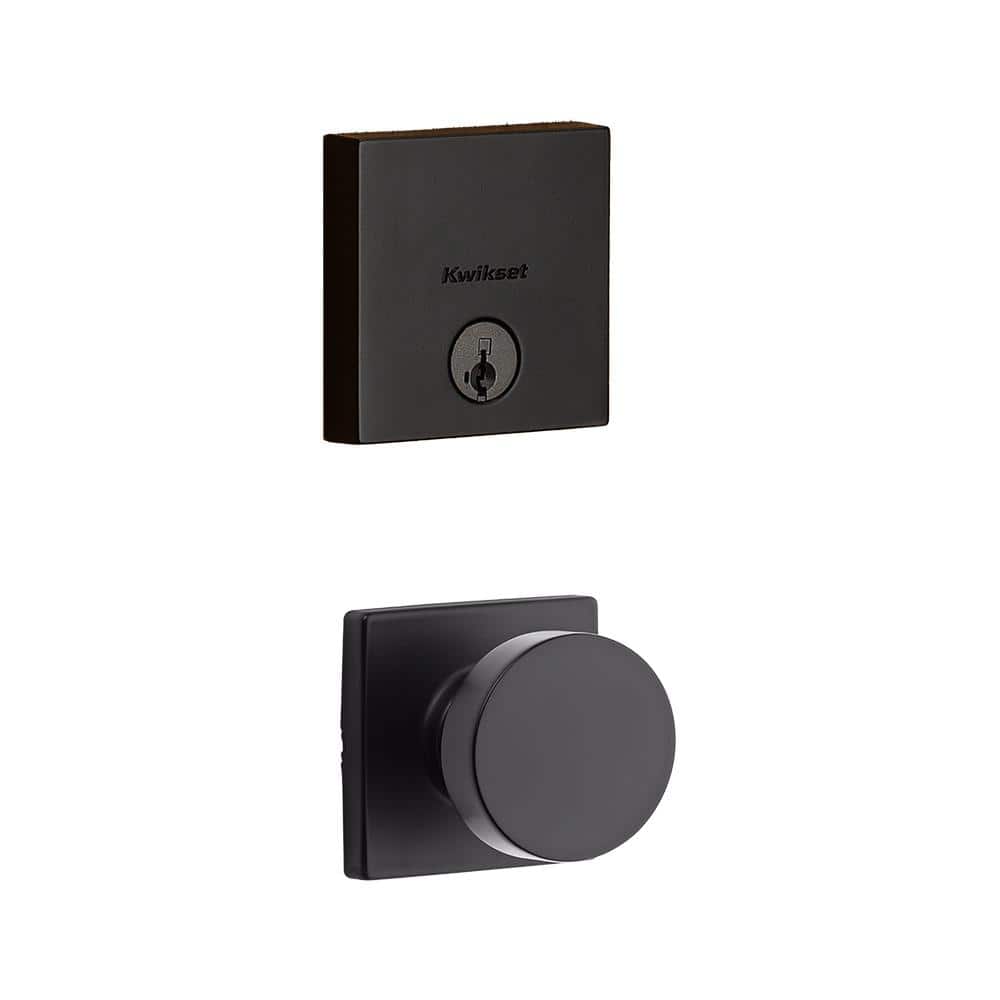 Downtown Low-Profile Iron Black Square Single Cylinder Contemporary DeadBolt Featuring SmartKey Security w/ Pismo Square