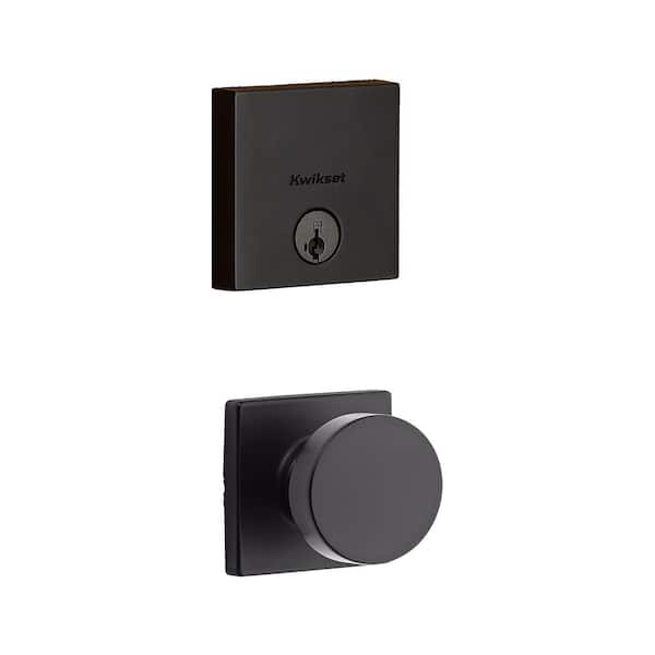 Kwikset Downtown Low-Profile Iron Black Square Single Cylinder Contemporary DeadBolt Featuring SmartKey Security w/ Pismo Square