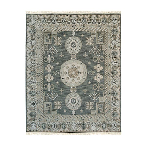 Green 6 ft. x 9 ft. Hand Knotted Wool Traditional Khotan Area Rug