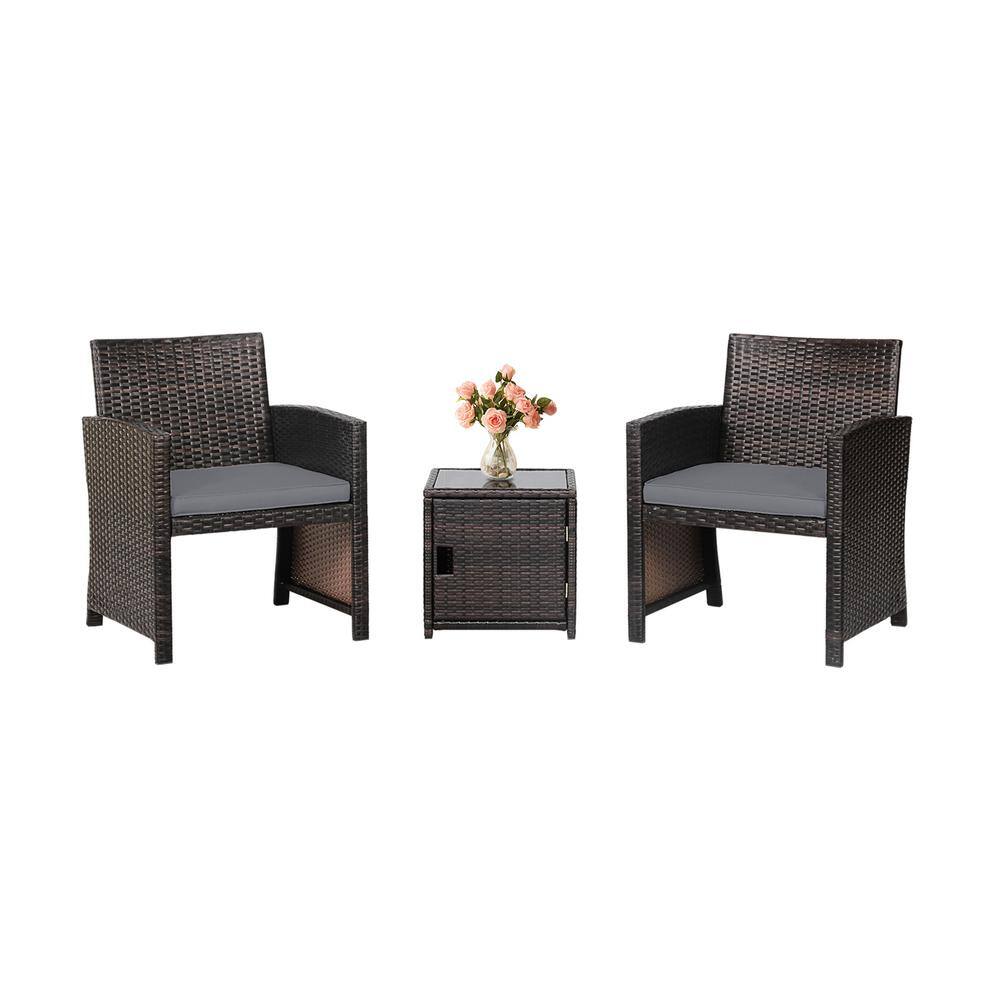 3-Pieces Wicker Patio Conversation Set With Gray Cushions price history on PriceWatchPro