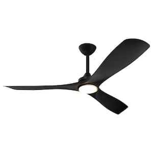 52 in. Indoor Black Ceiling Fan with Light, Integrated LED Modern Flush Mount Ceiling Fan with Remote