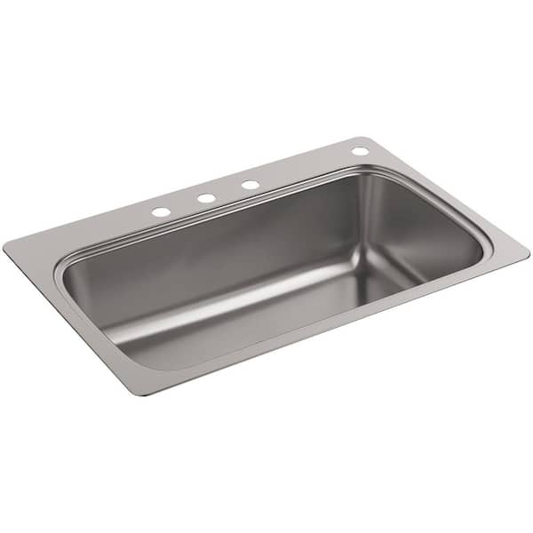 KOHLER Verse Drop-In Stainless Steel 33 in. 4-Hole Single Basin Kitchen Sink