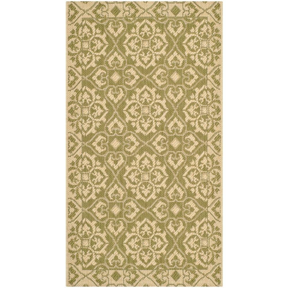 SAFAVIEH Courtyard Green/Cream Doormat 3 ft. x 5 ft. Border Indoor ...