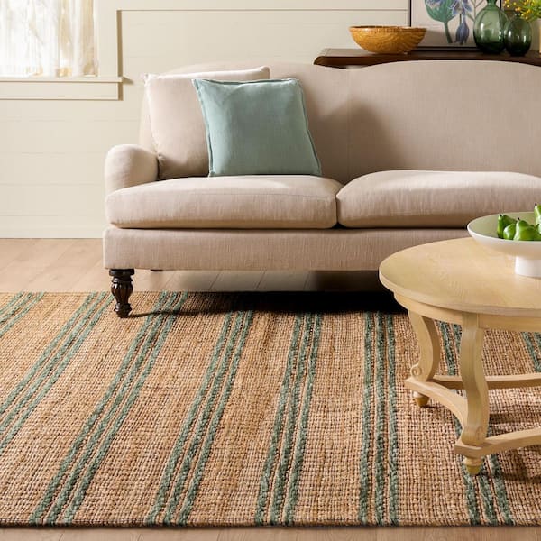 Martha Stewart 9 ft. x 12 ft. Natural/Green Banded Stripe MSR9525Y Area Rug