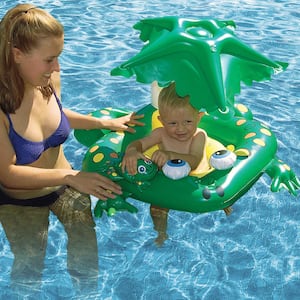 Learn-To-Swim Inflatable Frog Baby Pool Float with Leaf Canopy