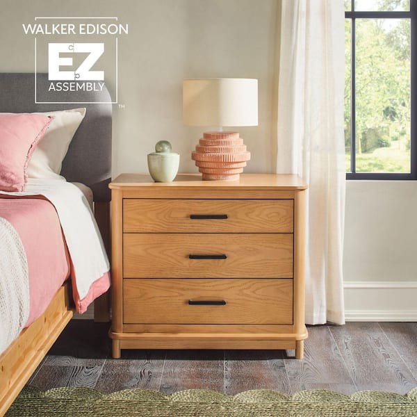 Contemporary English Oak 3-Drawer 30.25 in. W Solid Wood Nightstand with Curved Edge