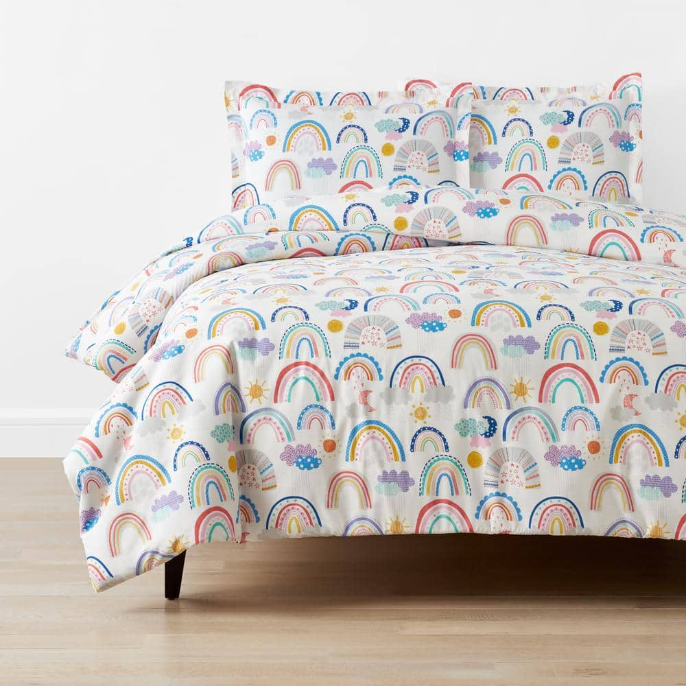 Company Kids Magical Rainbows White Multi Twin/Twin XL Organic Cotton Percale Duvet Cover Set -  The Company Store, 51332R-TTXL-WHI