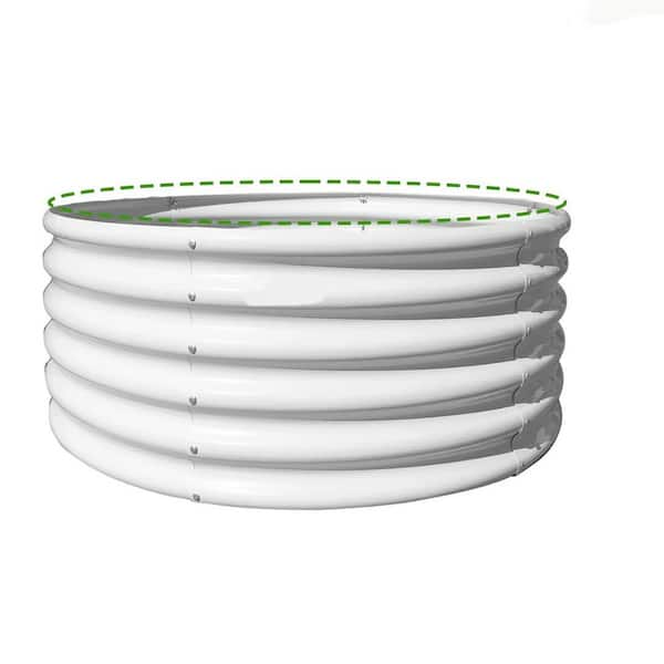 Image of Round white raised planter made of plastic