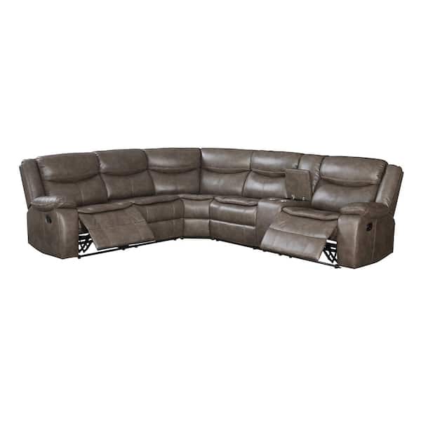 Acme Furniture Tavin 107 in. Square Arm 1-Piece Leather Sectional Sofa in Brown with Tight Back