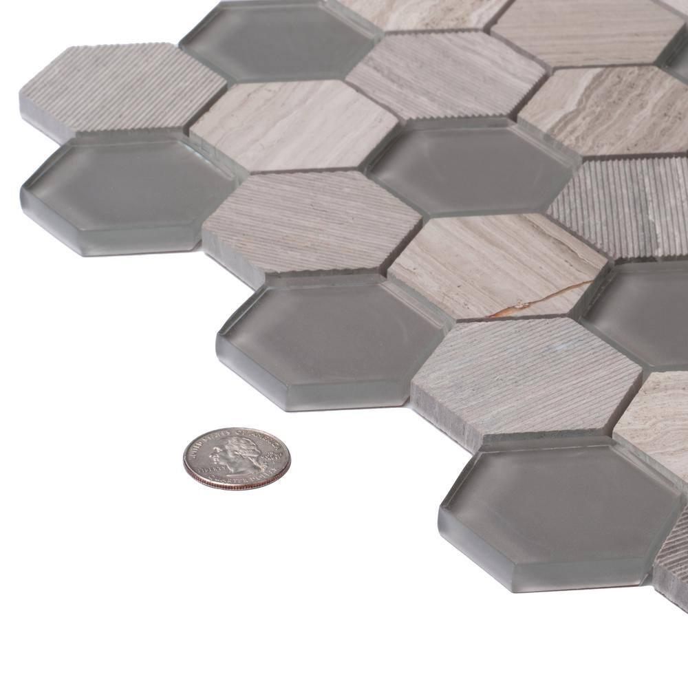 Gray Hexagon Glass and Marble Mosaic Tile for Walls and Floors