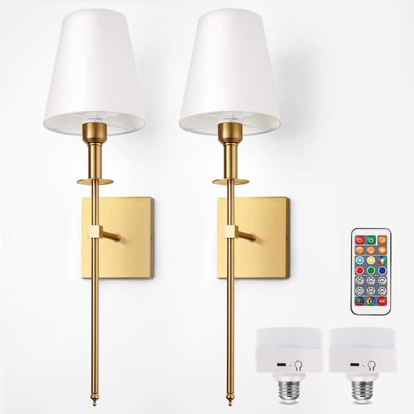 Emeritpro 5 in. 1-Light Gold Dimmable Wall Sconces with Fabric Shades for Living Room, Foyer, or Hallway