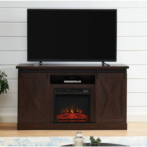 Boyel Living 54 In Freestanding Wooden Storage Electric Fireplace Tv Stand In Expresso With Sliding Barn Door Fits Tvs Up To 65 In Cew Cytvs08 Exp