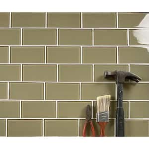 Modern Olive Brown 3 in. x 6 in. Glossy Glass Subway Wall Tile (1 sq. ft./Pack)