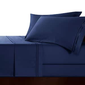 3-Piece Navy Solid Tencel Twin Sheet Set, Breathable and Cooling
