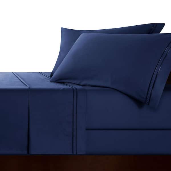 SUBRTEX 3-Piece Navy Solid Tencel Twin Sheet Set, Breathable and Cooling