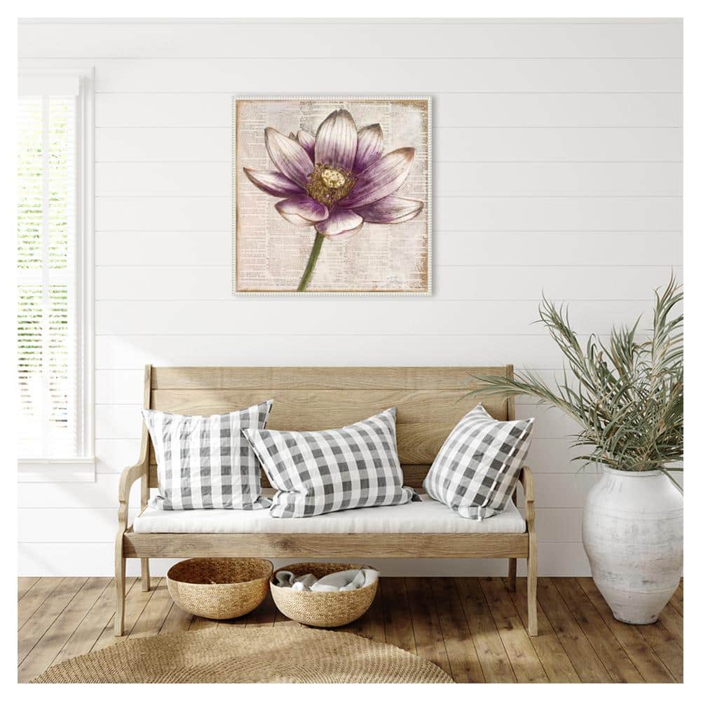 Patricia Pinto Framed Lotus Flower Canvas Art with Beaded Perimeter
