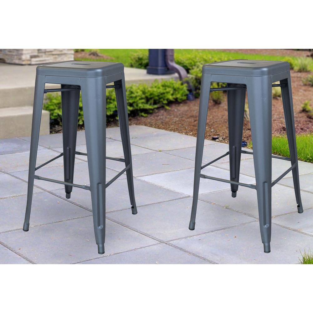 Gunmetal Silver 30" Metal Stackable Bar Stools Set