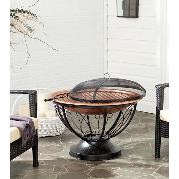 Safavieh Cancun 29 in. Outdoor Iron Fire Pit in Copper and Black