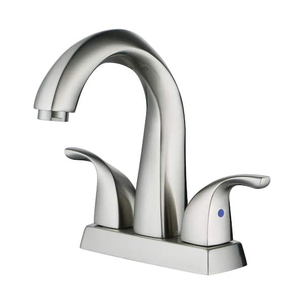 WOWOW 4 in. Center Set Double-Handle Bathroom Faucet, High-Arc Bathroom Sink Faucet with Pop Up Drain in Brushed Nickel