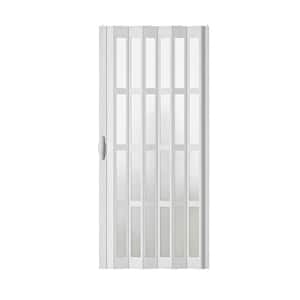 38 in. x 78.75 in. White Dual Layer 4 Lite Frosted Acrylic and Vinyl Accordion Door with Hardware
