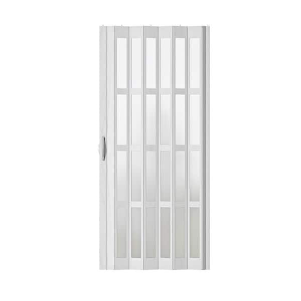 ARK DESIGN 38 in. x 78.75 in. White Dual Layer 4 Lite Frosted Acrylic and Vinyl Accordion Door with Hardware