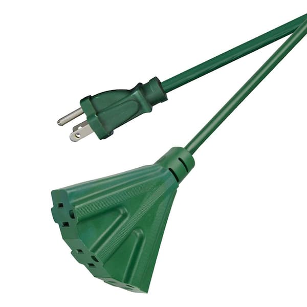 HDX 2 ft. 14/3 Light Duty Indoor/Outdoor Extension Cord with Multiple Outlet Triple Tap End, Green