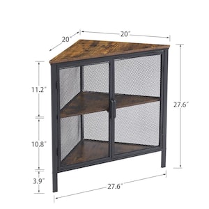 Brown 3-Tiers Corner Shelf Metal Frame Shelves Storage Organizer Ventilation Protection Door 20 in. x 20 in. x 27.6 in.