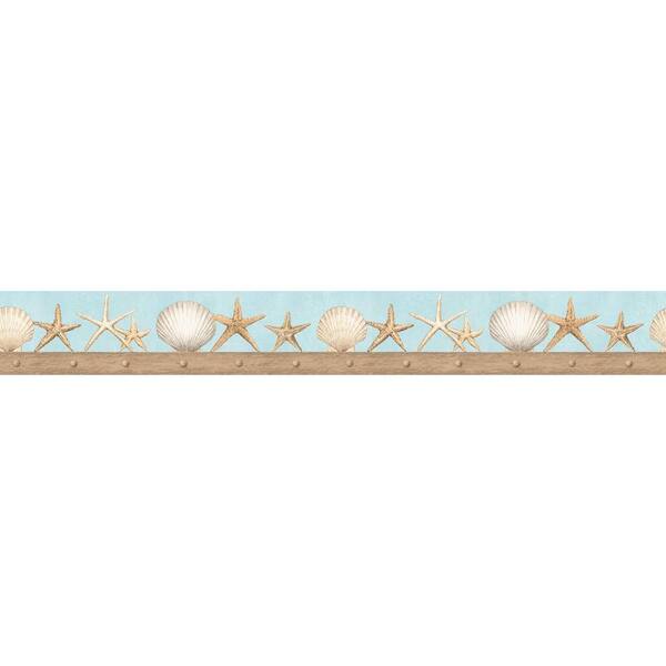 The Wallpaper Company 4.75 in. x 15 ft. Blue and Tan Seashell Border-DISCONTINUED