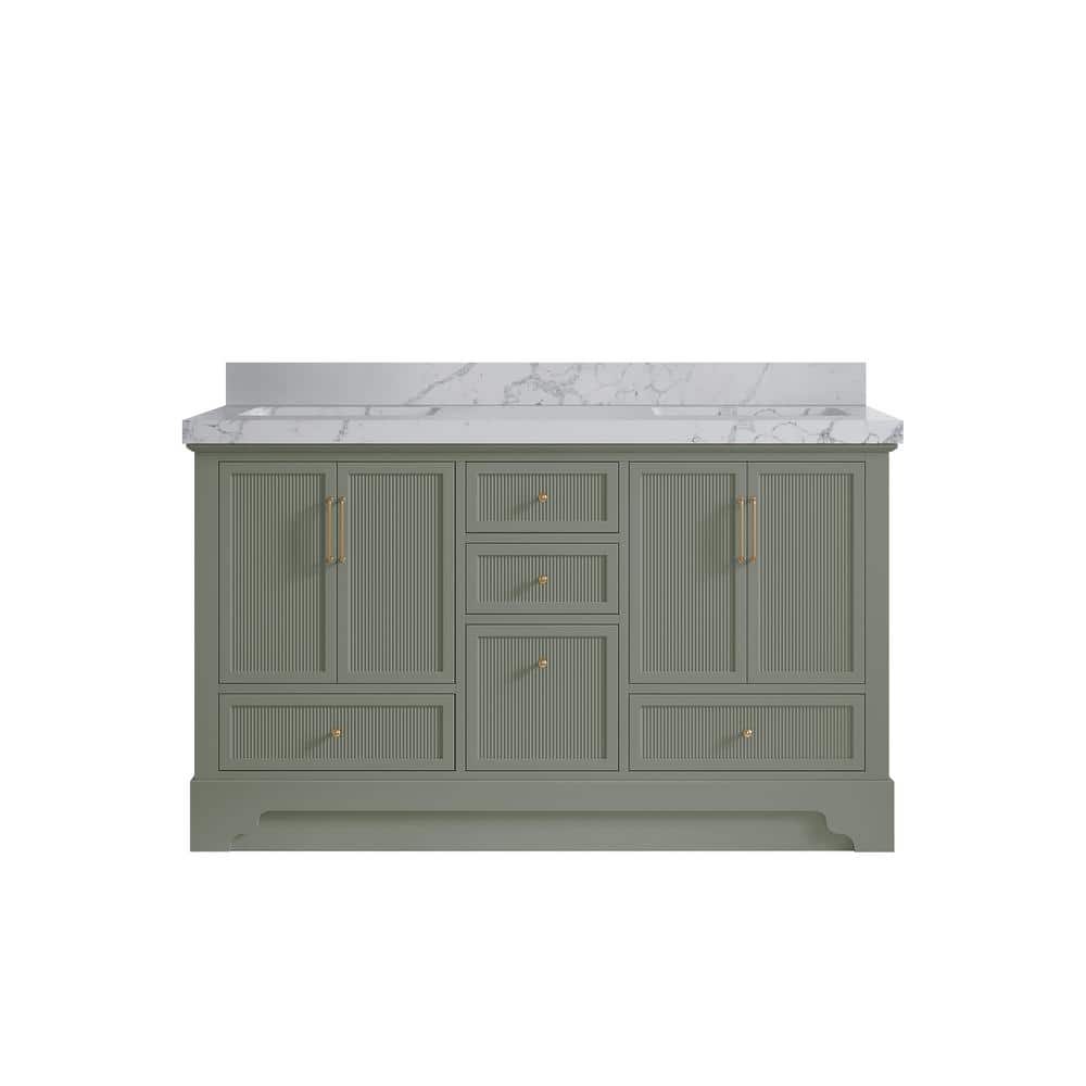 Willow Collections Alys 60 in. W x 22 in. D x 36 in. H Double Sink Bath Vanity in Evergreen with 2 in. Venatino Quartz Top -  ALS_EGVNT60D