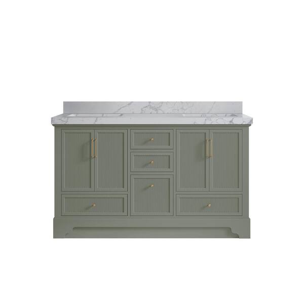 Willow Collections Alys 60 in. W x 22 in. D x 36 in. H Double Sink Bath Vanity in Evergreen with 2 in. Venatino Quartz Top
