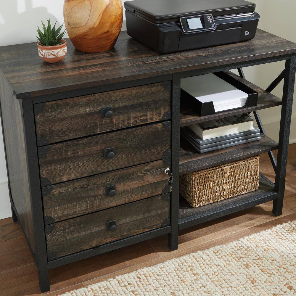 Carbon Oak Industrial 3-Drawer Lockable Filing Credenza