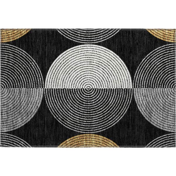 Mayfield Premium Machine Washable Abstract AMF2281 Black 2 ft. x 3 ft. Accent Rug