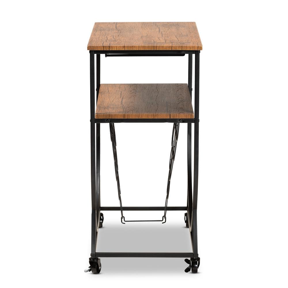 Vintage Industrial Black Metal & Walnut Wood Mobile Wine Bar Cart