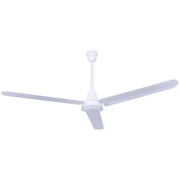 Industrial DC 60 in. Indoor White Downrod Ceiling Fan with Wall Control Included