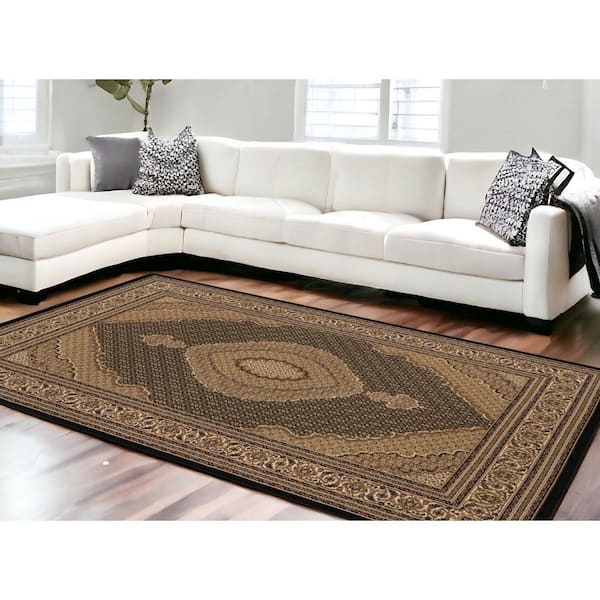 10 ft. x 13 ft. Beige and Black Oriental Washable Non Skid Area Rug