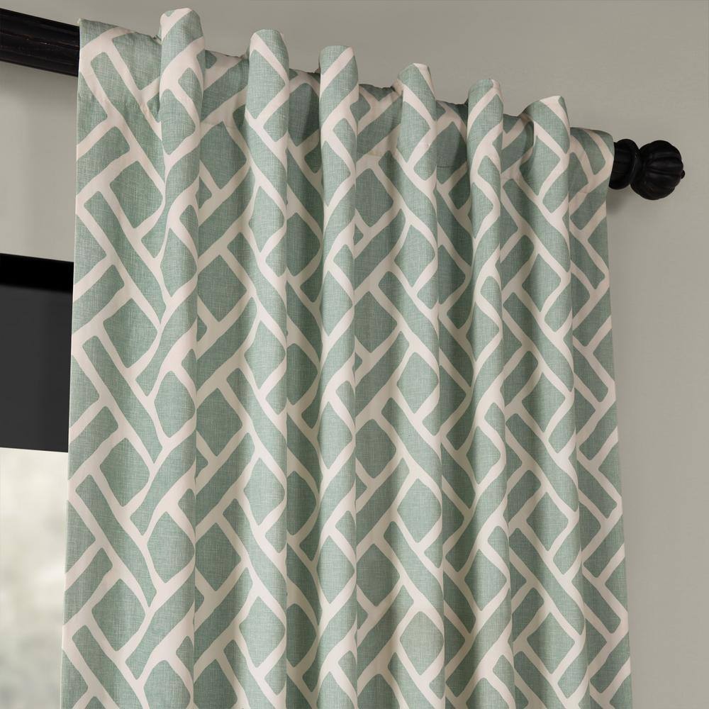Aqua Geometric Cotton Room-Darkening Curtain Panel, 50" x 108"