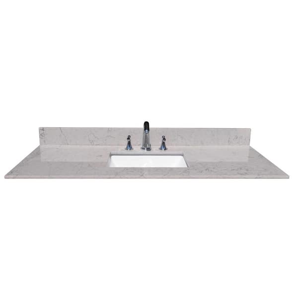INSTER 49 in. W x 22 in. D Stone Bathroom Vanity Top in Carrara Gray with White Rectangle Single Sink-3H