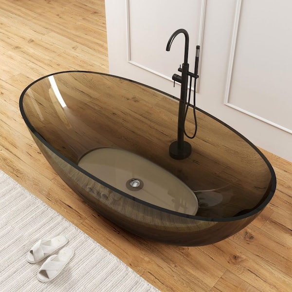 Eaton 71 in. x 35.4 in. Stone Resin Solid Surface Flatbottom Freestanding Soaking Bathtub in Transparent Brown