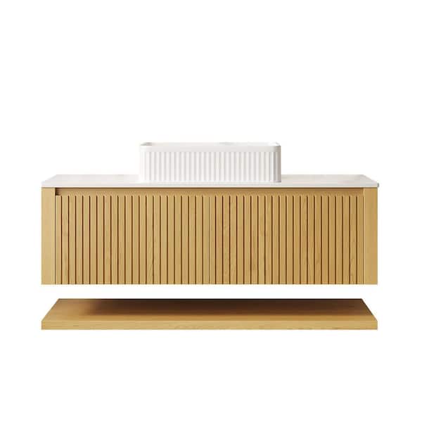 TCYO 48 in. Wall Mounted Light Oak Bath Vanity with Sintered Stone Top ...