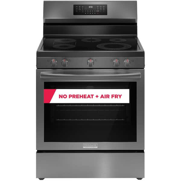 Gallery 30 in 5 Element Freestanding Range in Black Stainless Steel with True Convection and Air Fry