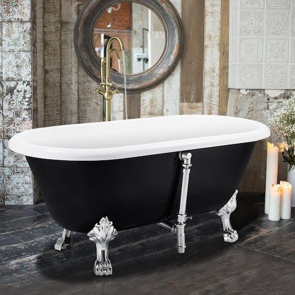 ANGELES HOME 59 in. Acrylic Clawfoot Freestanding Bathtub in Black with