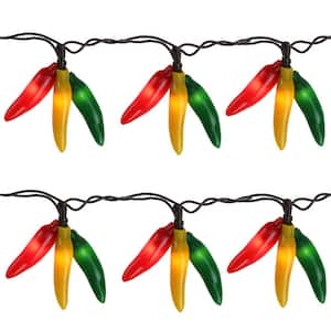 36-Light Clear Incandescent Chili Pepper Cluster Christmas Lights with Brown Wire