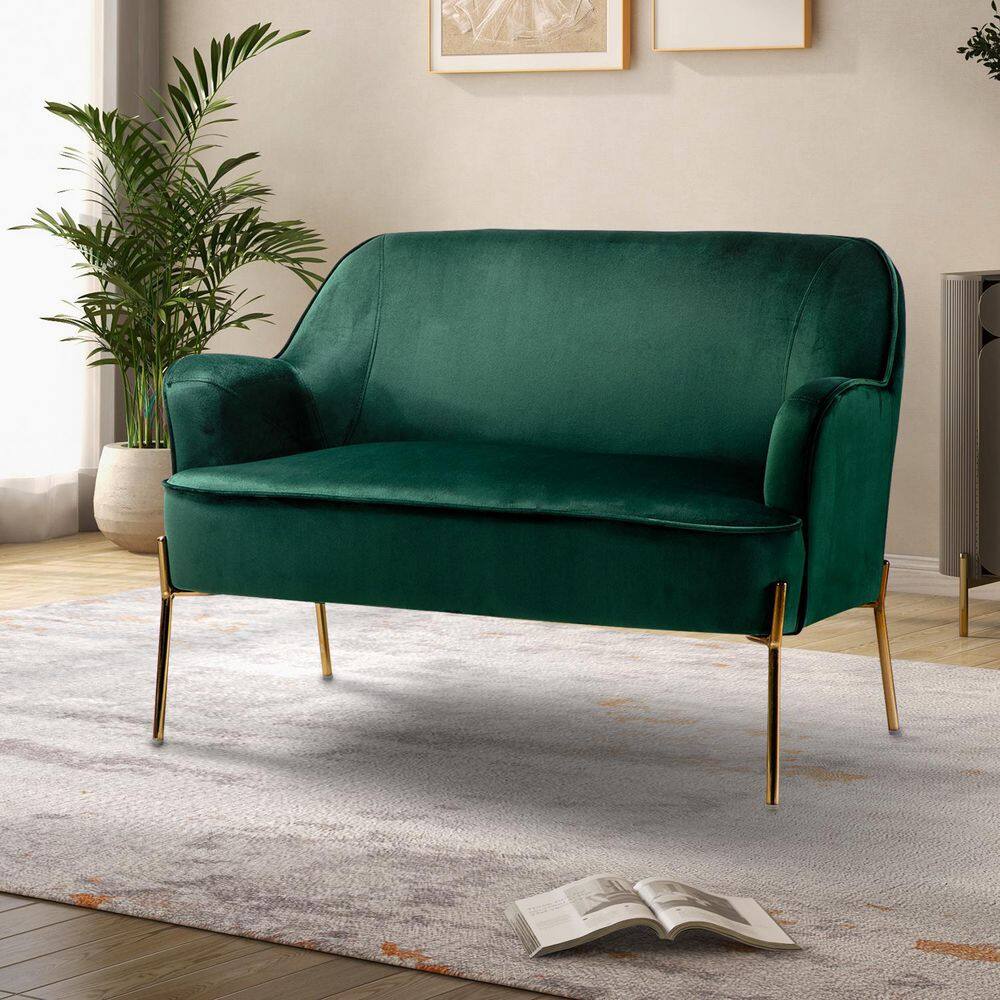 JAYDEN CREATION Agacia 43 in. Green Polyester Recessed Arms Loveseat ...